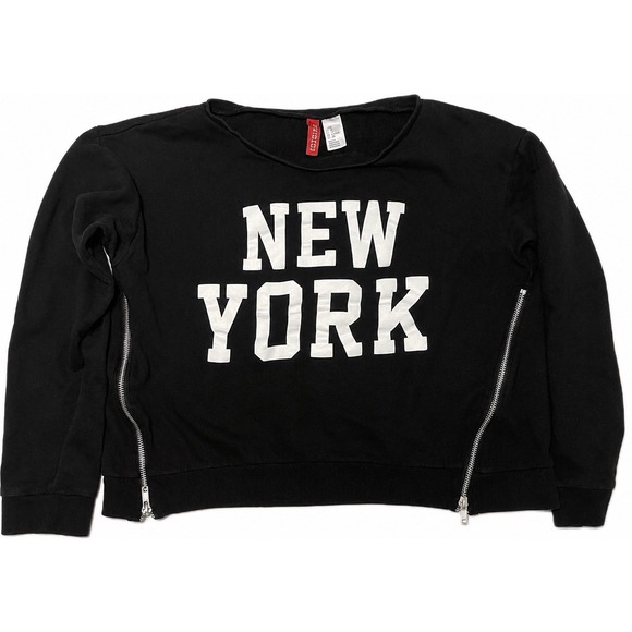 H&M Divided Tops - H&M New York Graphic Sweatshirt Women's Small Black Zip Detail Crewneck